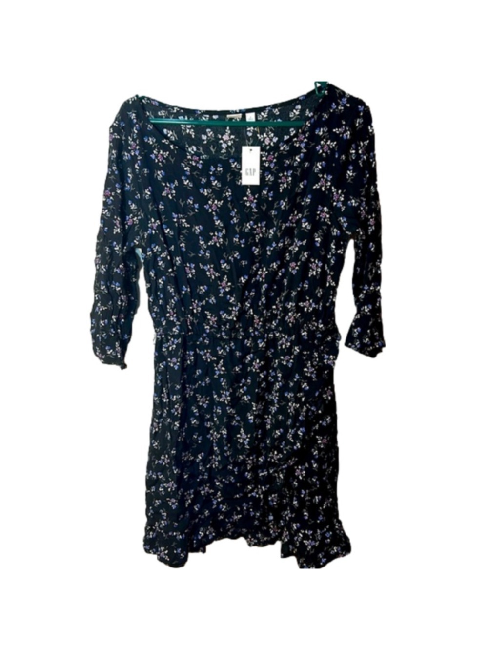 gap black floral midi dress medium nwt